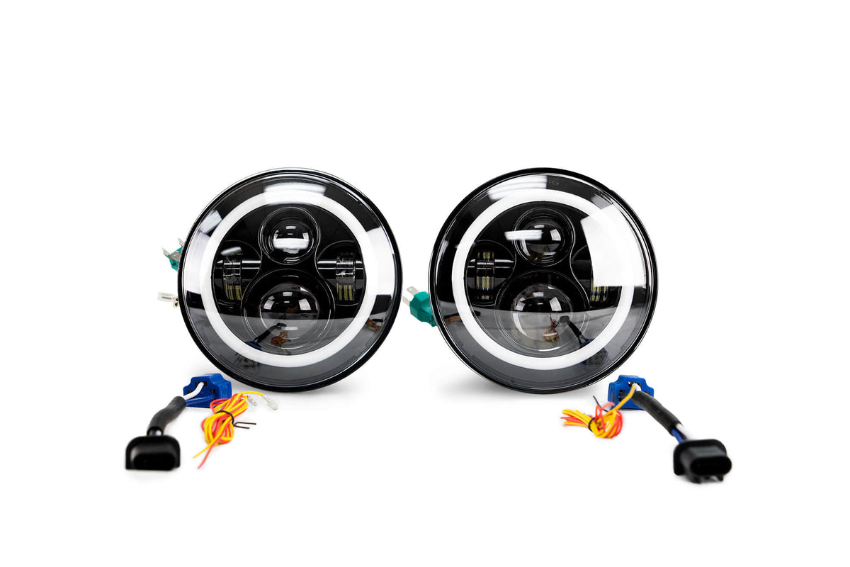 2007 2018 Jeep Wrangler JK JKU Projector Led Headlights With White Halo DV8 Offroad