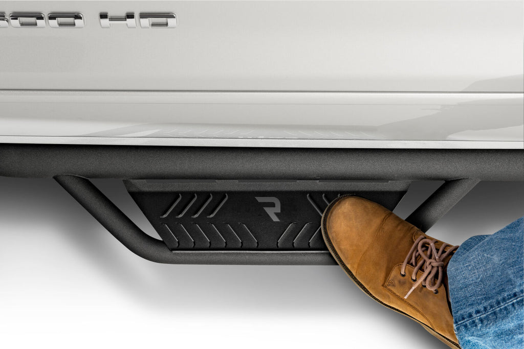 Podium Step LG Cab Length (2 Steps per Side) 3 Inch Main Tube Diameter 2015-2019 Chevy Silverado/GMC Sierra 2500 HD/3500 HD Double Cab Diesel Engine Textured Black NFab