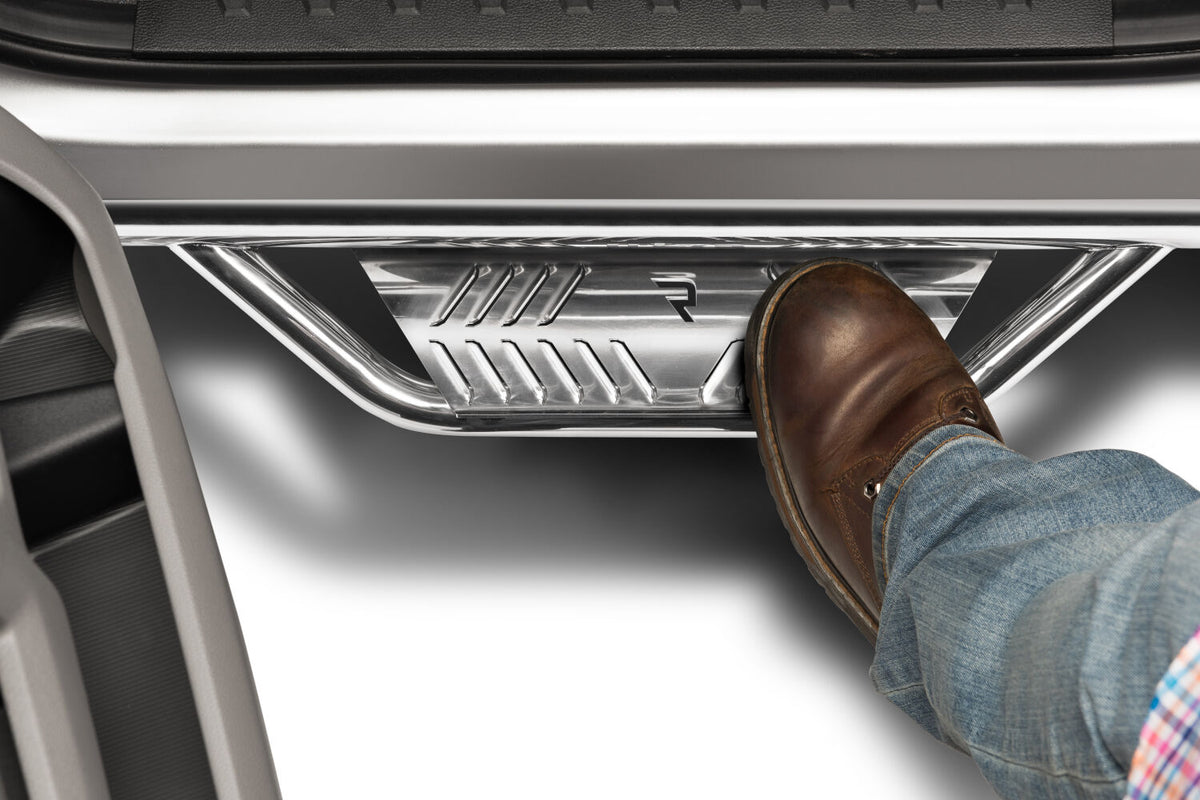 Podium Step SS Cab Length (2 Steps per Side) 3 Inch Main Tube Diameter 2009-2015.5 Dodge Ram 1500 Quad Cab Polished Stainless NFab