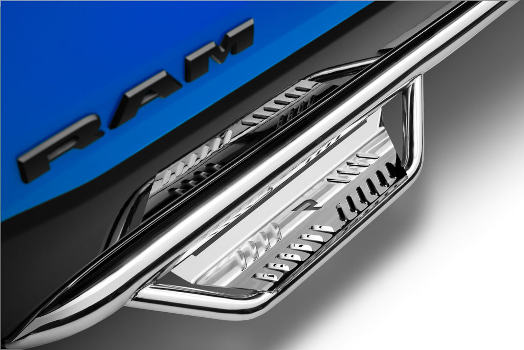 Podium Step SS Wheel-to-Wheel with Bed Access (3 Steps per Side) 3 Inch Main Tube Diameter 2015.5-2018 (2019-2024 Classic) Ram 1500/2020-2025 2500/3500 6 Foot 4 Inch Bed Crew Cab Polished Stainless NFab