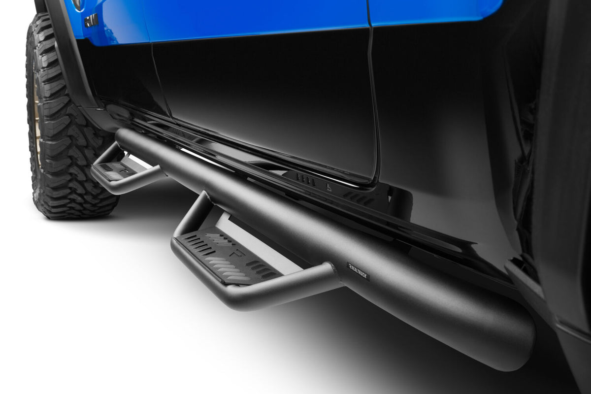 Podium Step LG Cab Len (2 Steps per Side) 3 Inch Main Tube Diameter 2019-2025 (NBS) Ram 1500 Quad Cab All Beds Textured Black NFab