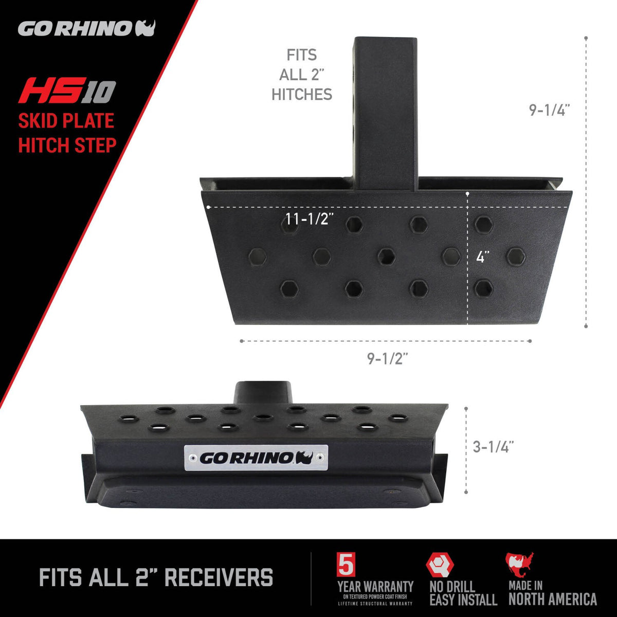 HS 10 Hitch Step Textured Black Go Rhino