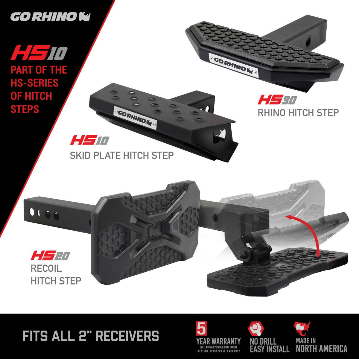 HS 10 Hitch Step Textured Black Go Rhino