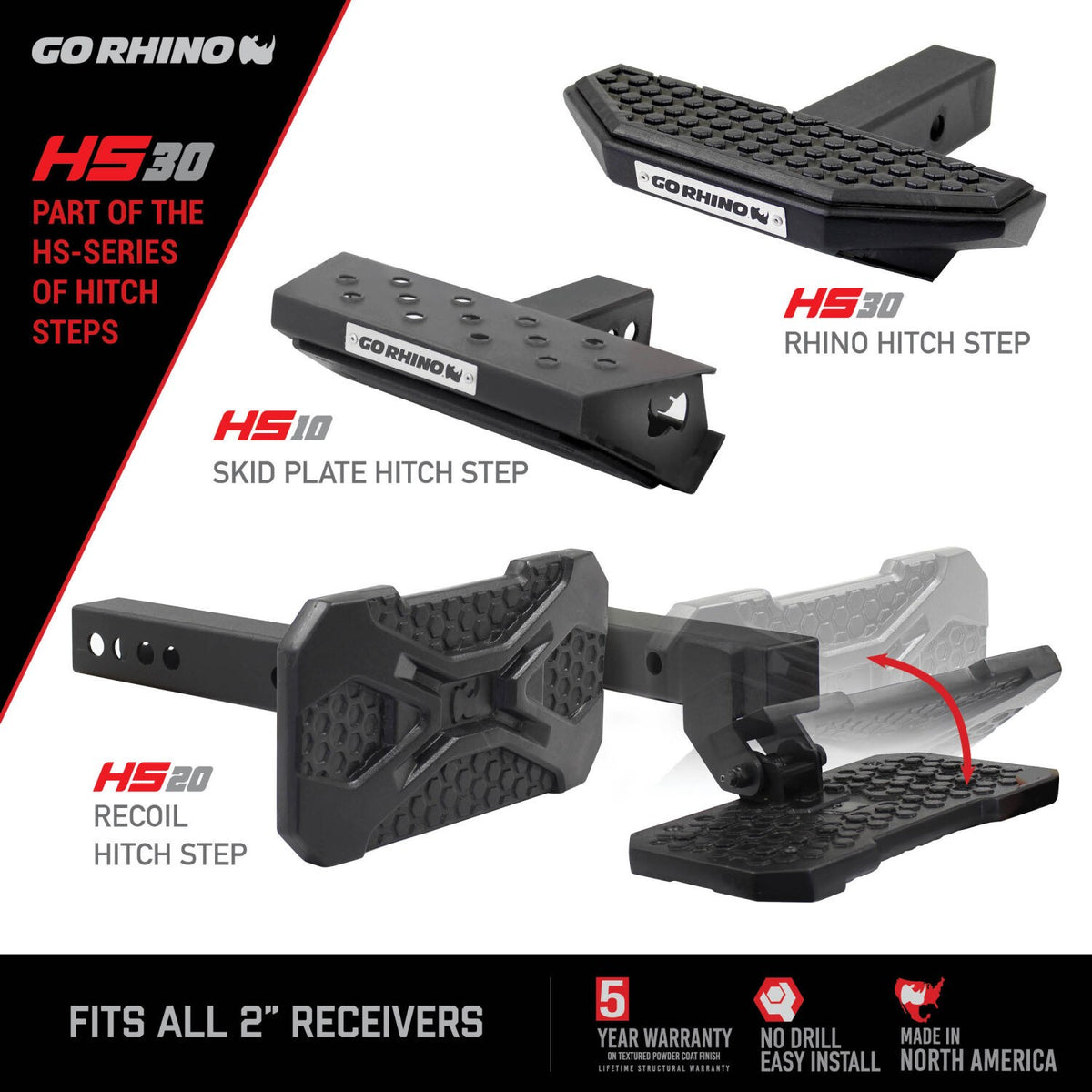 HS 30 Hitch Step Textured Black Go Rhino