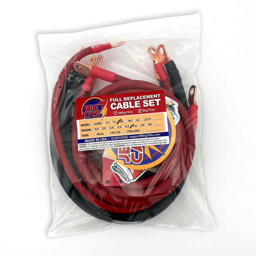 2007-2018 Jeep Wrangler JK Battery Cable Kit 3.6 Liter 2 Gauge Battery Cable Big7Kits