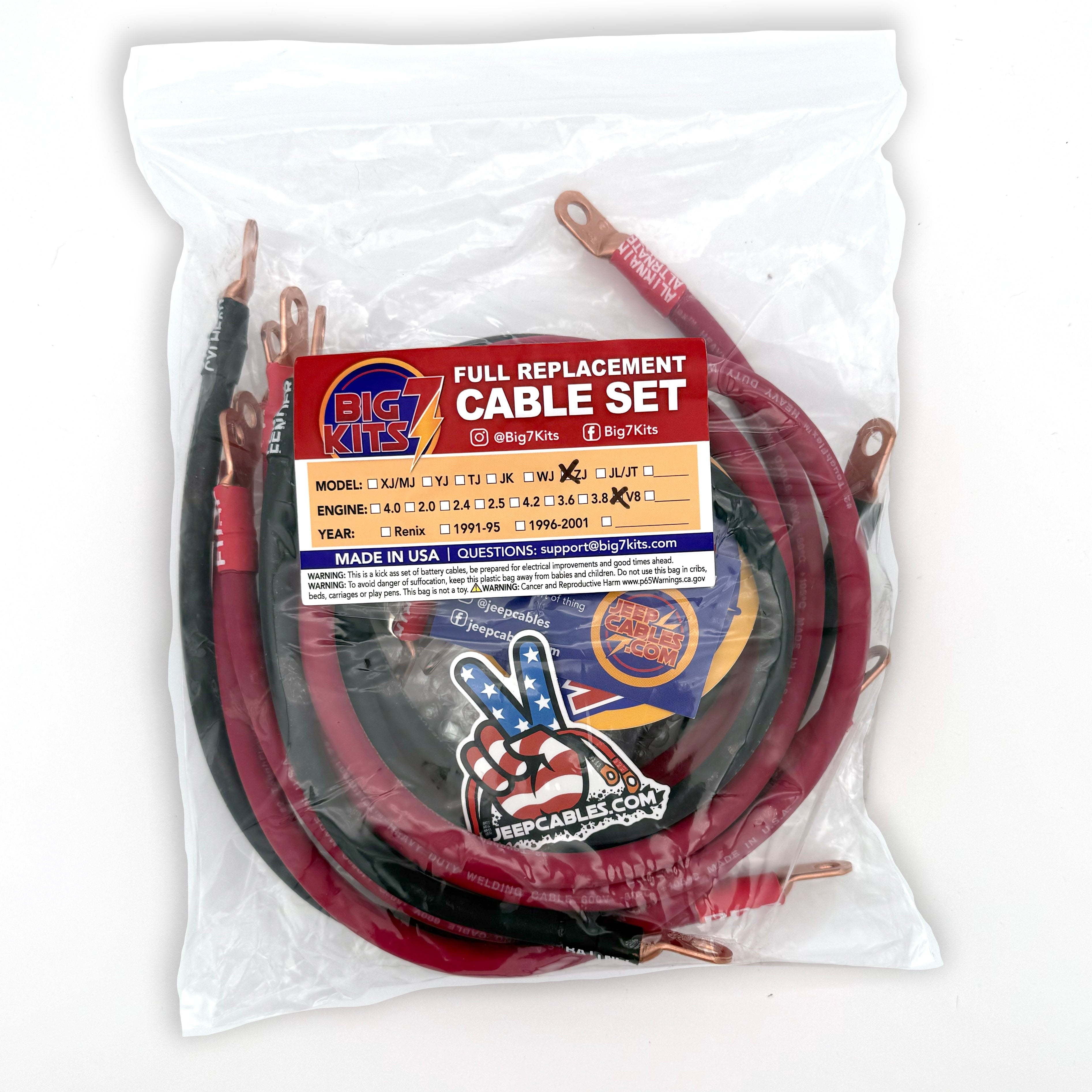 1993-1998 Jeep Grand Cherokee Battery Cable Kit ZJ 5.2-5.9 Liter 1/0 Gauge Battery Cable Big7Kits