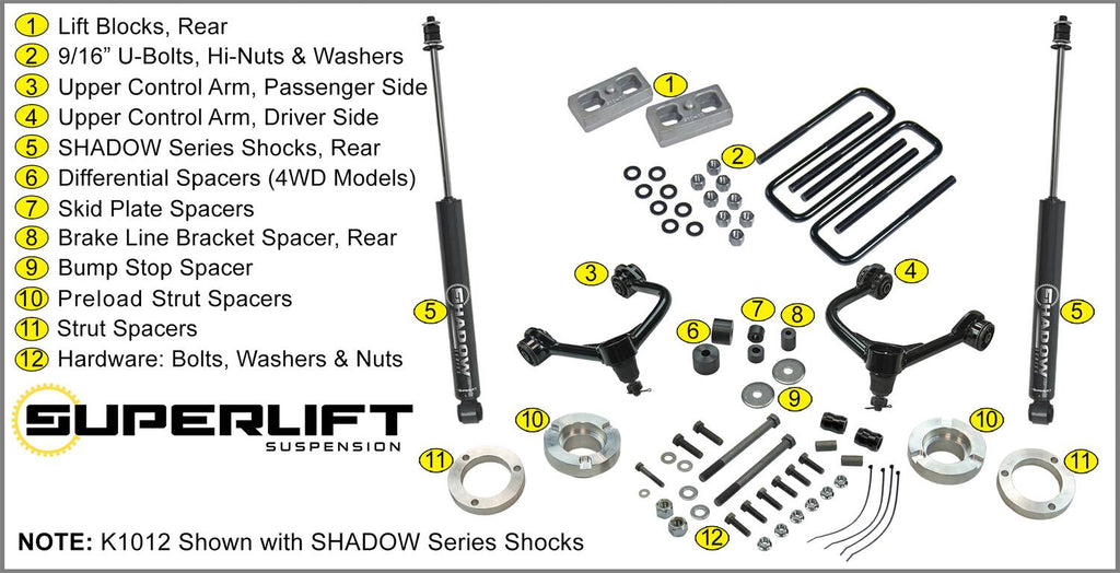 3 Inch Lift Kit with Shadow Shocks 2005-2023 Toyota Tacoma (will not fit Trd Pro models)(will Not fit 2WD with 5-lug wheels) Superlift