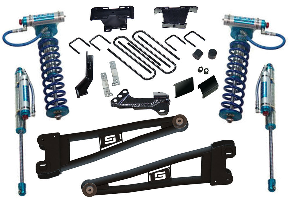 4 Inch Radius Arm Lift Kit 2023-2025 Ford F-250/F-350 4WD Diesel Engine with King Coilovers and Rear Reservoir Shocks Will Not work with Auto Leveling Headlight Function Superlift
