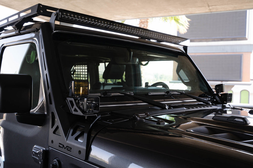 2018 2025 Jeep Gladiator JT Wrangler JL JLU A Pillar Dual Light Pod Mounts DV8 Offroad