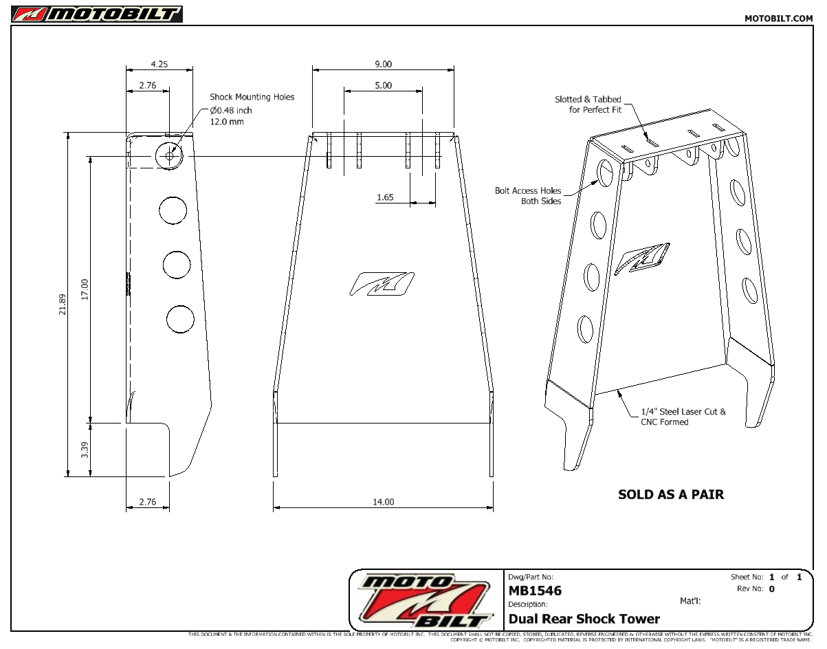 MB1546 Dual Rear Shock Towers