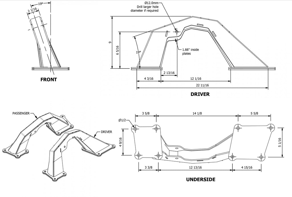 Rear Upper Coil Over Shock Mounts for High Line Fenders Motobilt