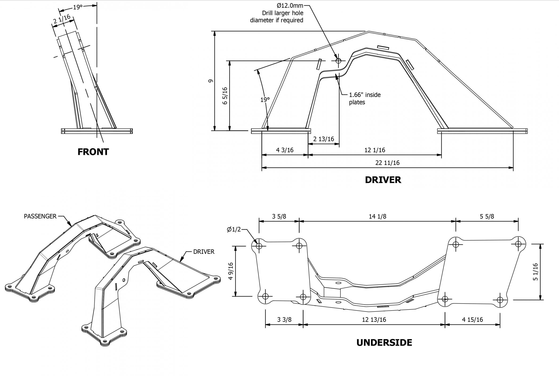 Rear Upper Coil Over Shock Mounts for High Line Fenders Motobilt