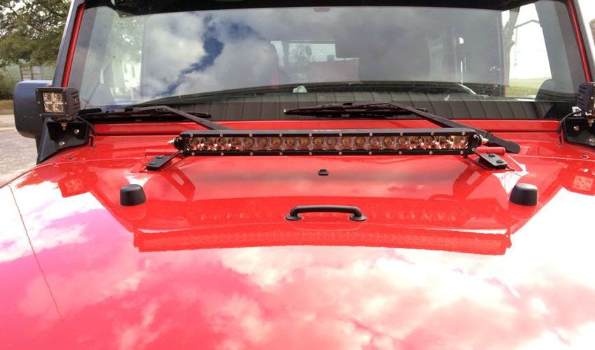 Jeep JK 20 Inch LED Single Row Hood Mounts 07-18 Wrangler JK Motobilt