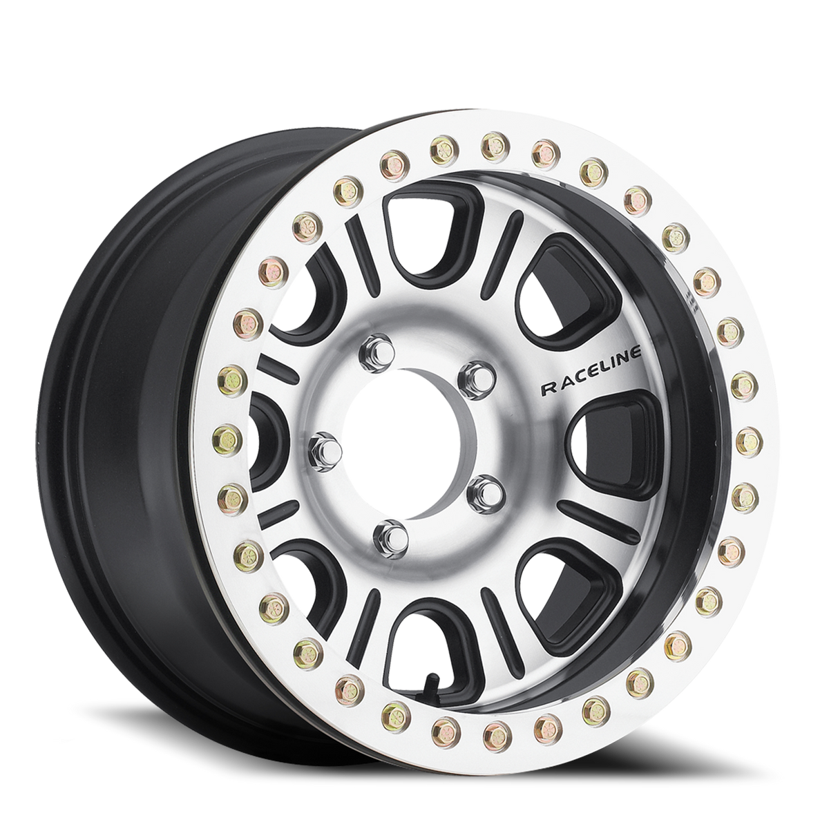 Aluminum Wheels 15x8 Monster Beadlock RT232 Machined Face Black -32 Offset 5 on 114.3 Bolt Pattern 83.82 Bore Raceline