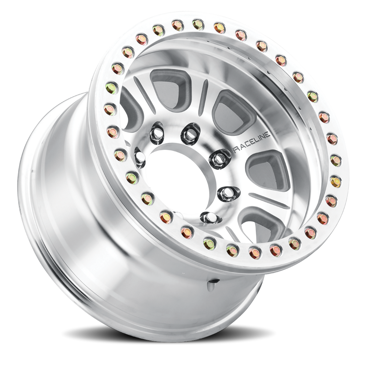 Aluminum Wheels 17x9.5 Monster Beadlock RT233 Machined Silver -32 Offset 5 on 127 Bolt Pattern 83.82 Bore Raceline