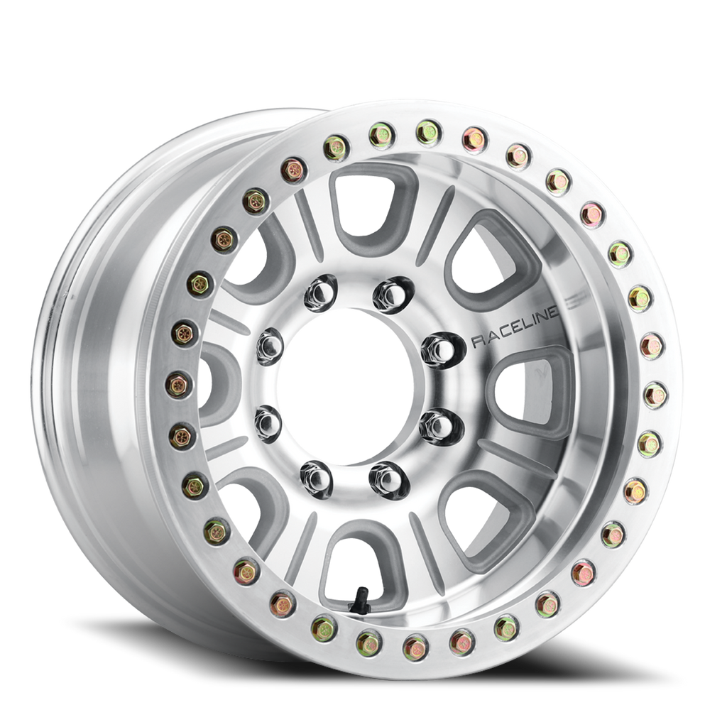 Aluminum Wheels 17x9.5 Monster Beadlock RT233 Machined Silver -19 Offset 6 on 139.7 Bolt Pattern 107.95 Bore Raceline