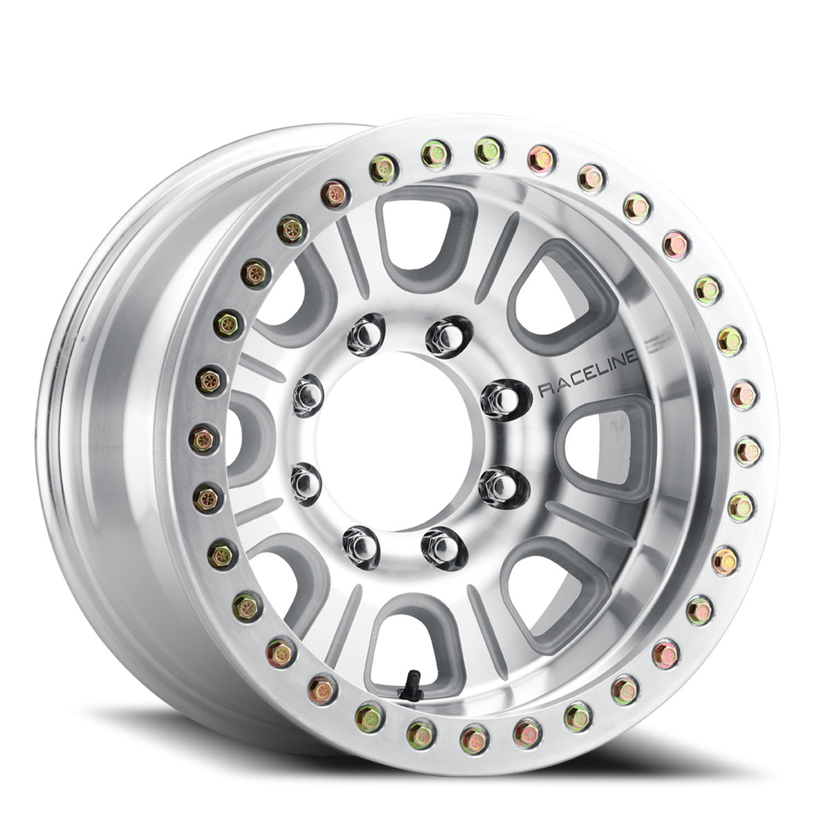Aluminum Wheels 17x9.5 Monster Beadlock RT233 Machined Silver -32 Offset 6 on 139.7 Bolt Pattern 107.95 Bore Raceline