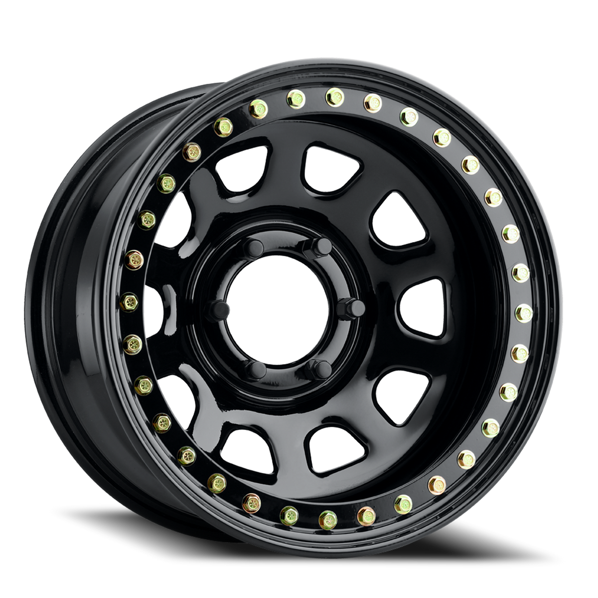 Aluminum Wheels 17x8 Black Daytona RT51 Gloss Black Beadlock -25 Offset 6 on 139.7 Bolt Pattern 107.95 Bore Raceline