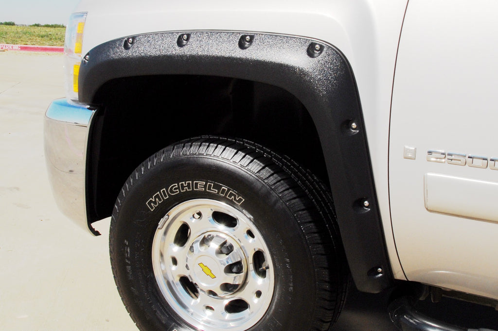 Rivet Style Fender Flare Set Front, Textured, 2-Piece Set 2007-2014 Silverado/Sierra 1500/2500 HD/3500 HD Fleetside Lund