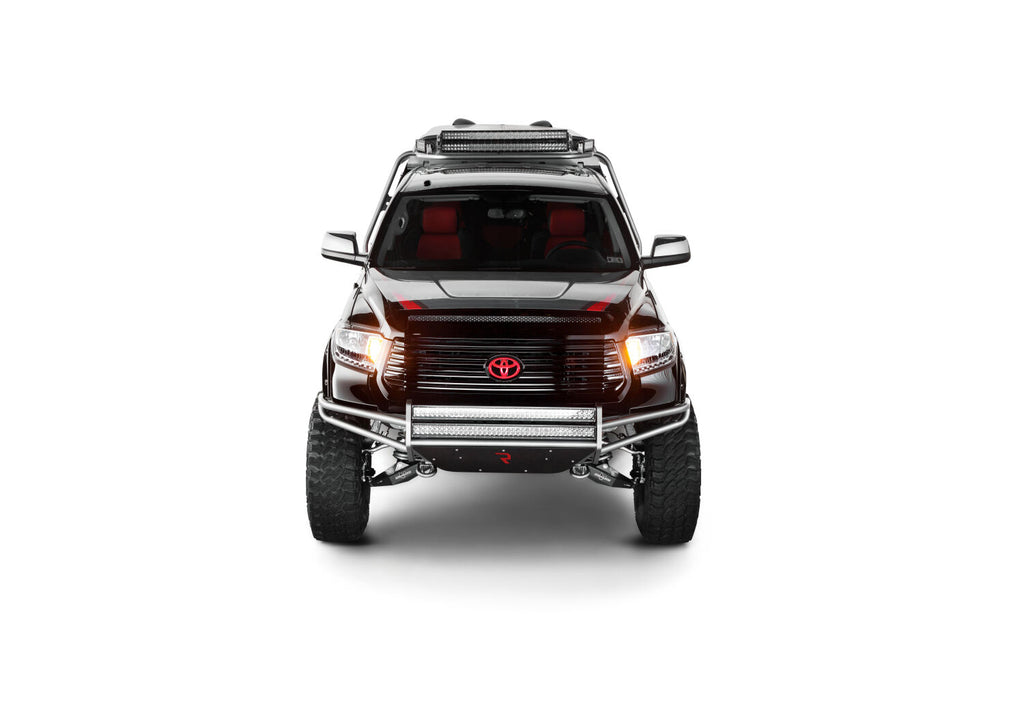 RSP PreRunner Replacement Front Bumper Direct Fit (1-38 Inch Rigid E-Series) with Skid Plate LED Light Mount 2014-2019 Toyota Tundra Textured Black NFab