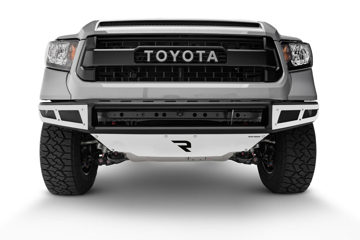 M-RDS Front Bumper Pre-Runner Radius Style 1 Piece with Integrated Brushed Aluminum Skid Plate 2014-2021 Toyota Tundra Gloss Black NFab