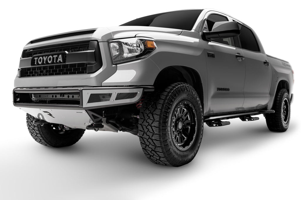 M-RDS Front Bumper Pre-Runner Radius Style 1 Piece with Integrated Brushed Aluminum Skid Plate 2014-2021 Toyota Tundra Gloss Black NFab