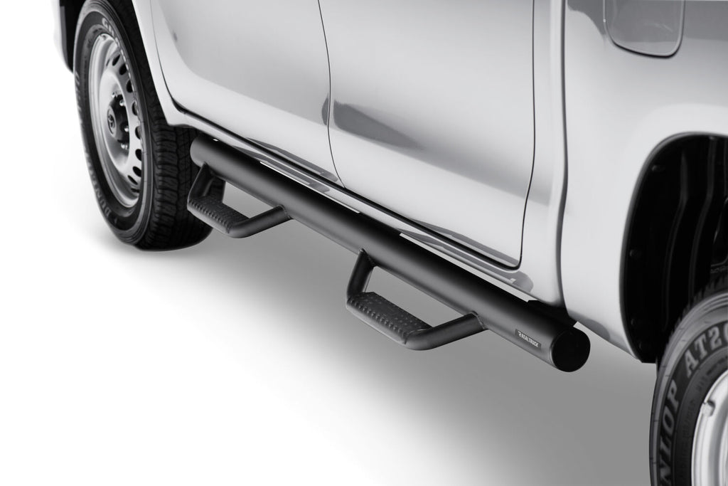 Nerf Step Bar Wheel-to-Wheel without Bed Access (2 Steps per Side) 3 Inch Main Tube Diameter 2005-2023 Toyota Tacoma 5 Foot Bed Double Cab NFab