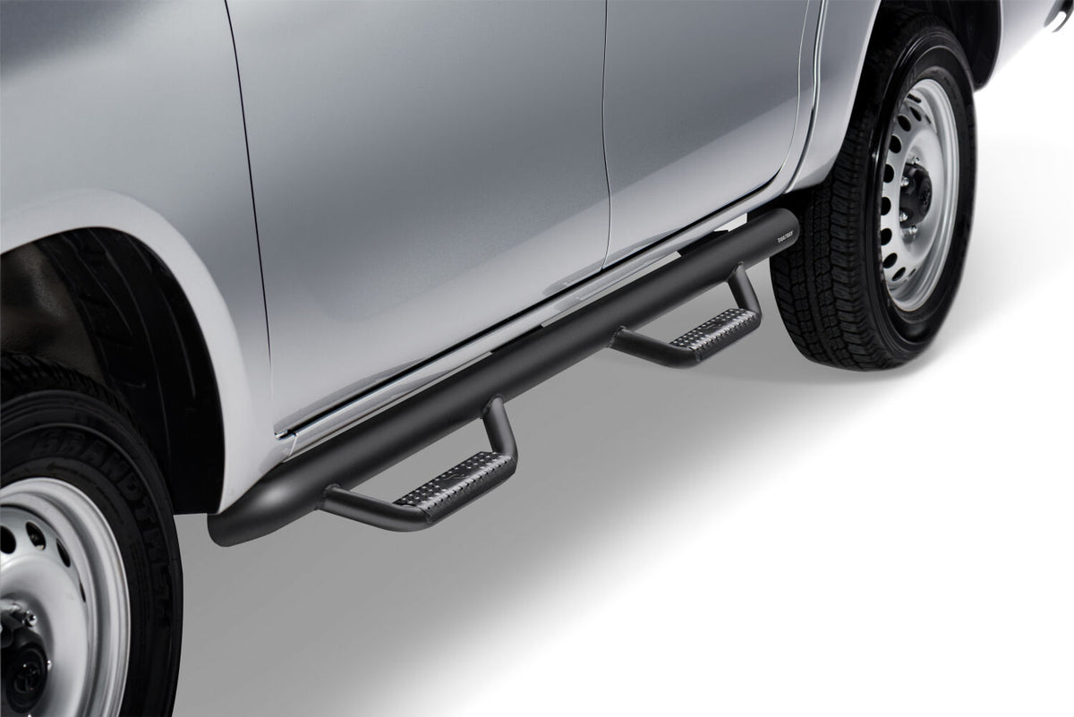 Nerf Step Bar Wheel-to-Wheel without Bed Access (2 Steps per Side) 3 Inch Main Tube Diameter 2005-2023 Toyota Tacoma 5 Foot Bed Double Cab NFab
