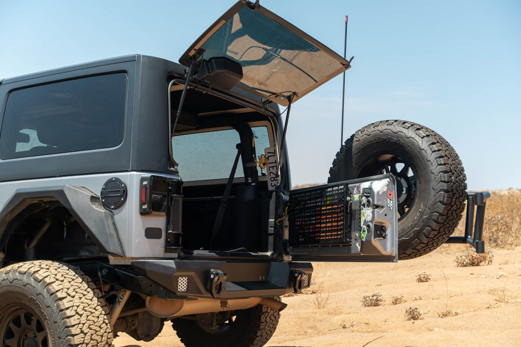 2007 2018 Jeep Wrangler Body Mounted Tire Carrier DV8 Offroad