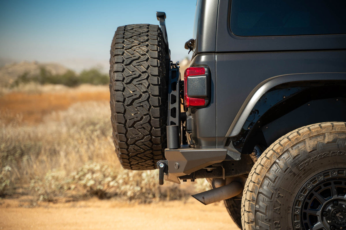 2018 2025 Jeep Wrangler JL, JLU Mto Series Bumper Spare Tire Swing Gate DV8 Offroad