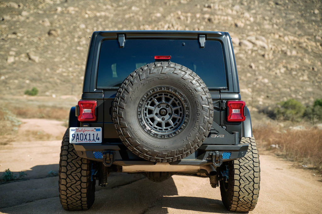 2018 2025 Jeep Wrangler JL, JLU Mto Series Bumper Spare Tire Swing Gate DV8 Offroad