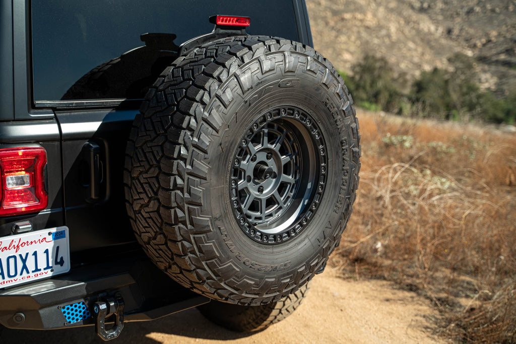 2018 2025 Jeep Wrangler JL, JLU Mto Series Bumper Spare Tire Swing Gate DV8 Offroad