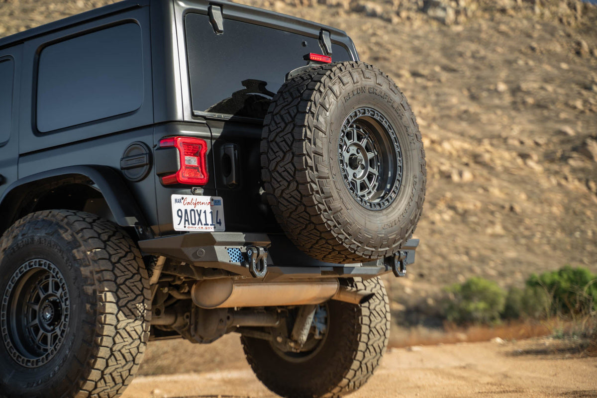 2018 2025 Jeep Wrangler JL, JLU Mto Series Bumper Spare Tire Swing Gate DV8 Offroad
