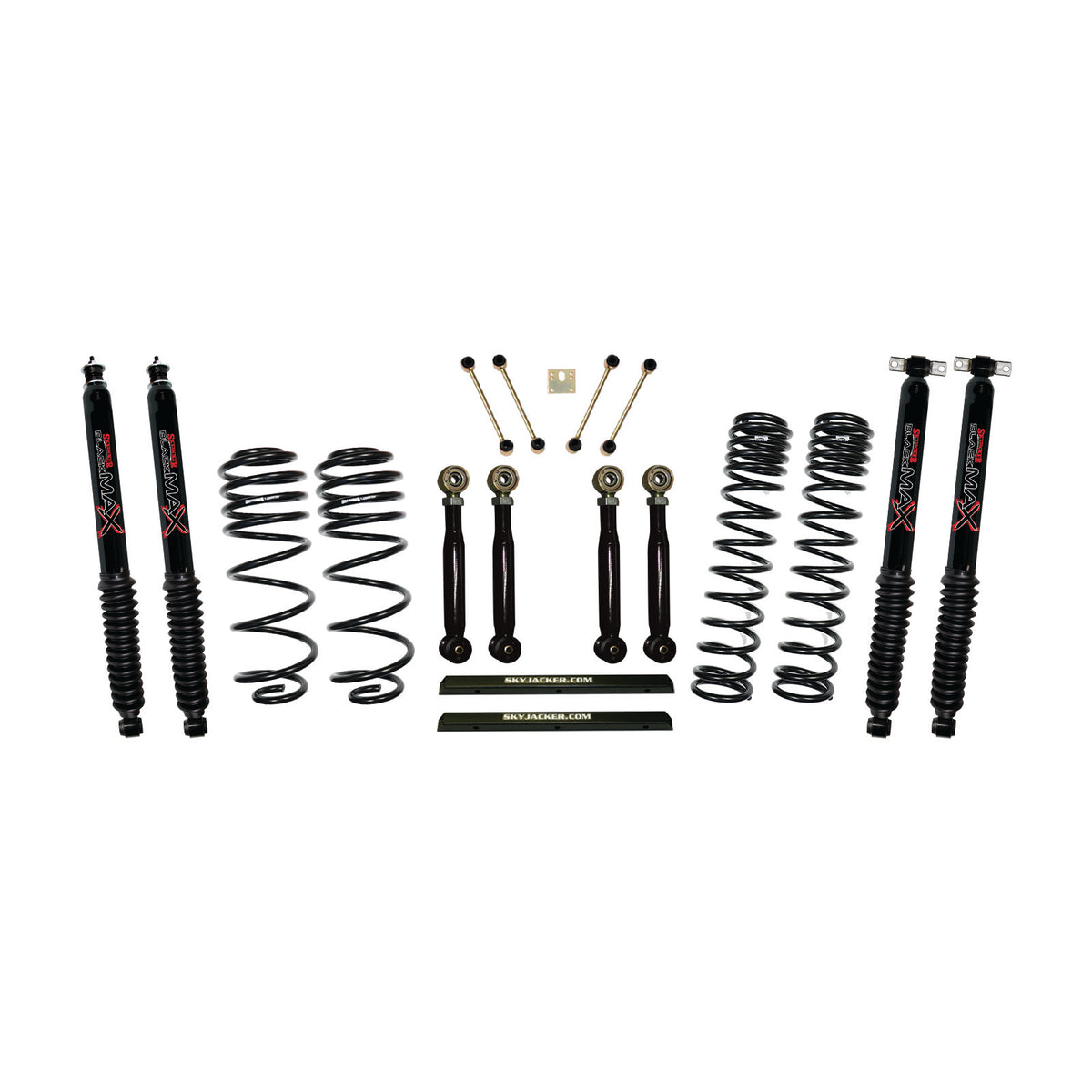 4 Inch Dual Rate Long Travel One Box Kit w/Adjustable Front and Rear Lower Flex Links Shocks TJ/LJ 1997-2002 Jeep Wrangler Skyjacker