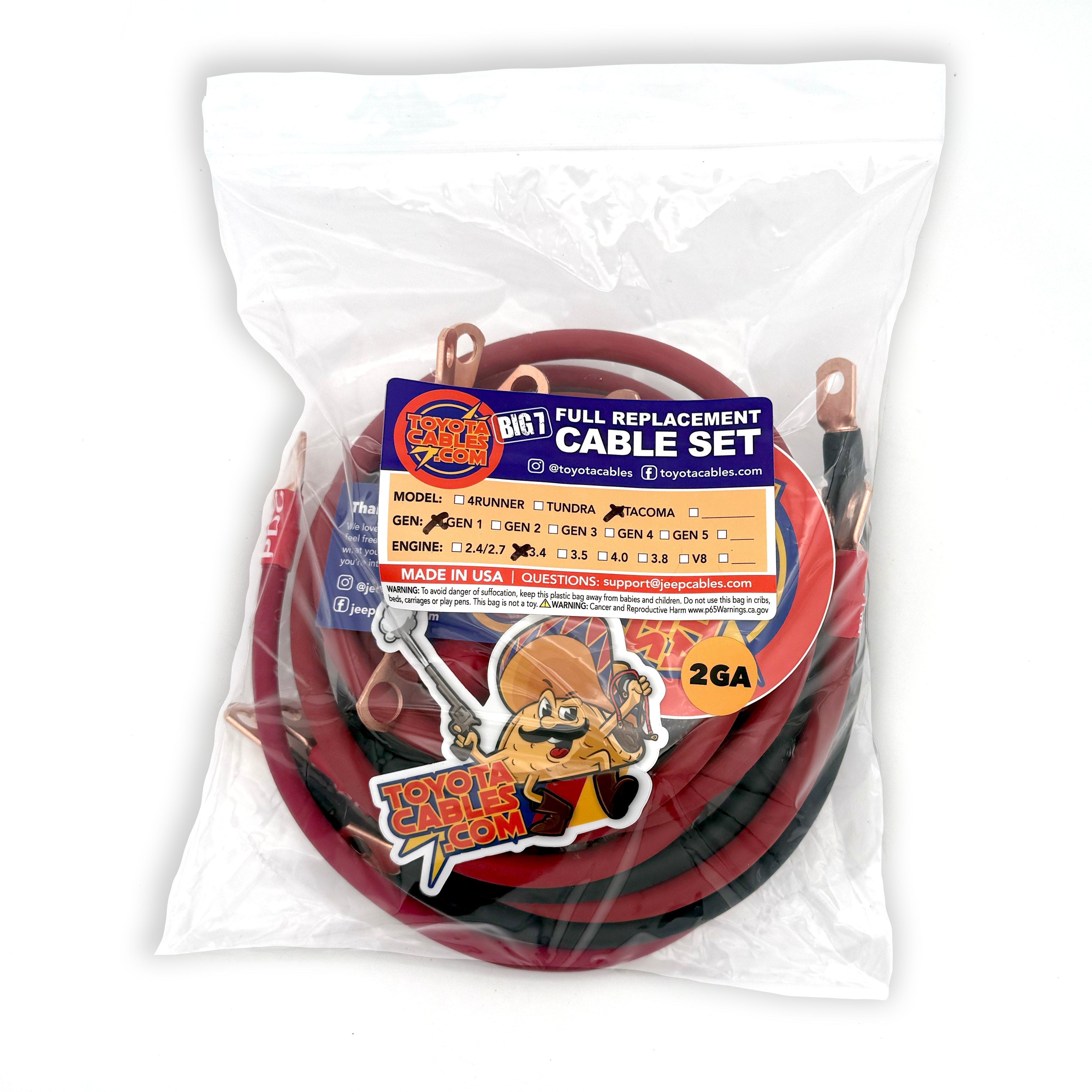 1995-2004 Toyota Tacoma Battery Cable Kit Gen 1 2.4-2.7 Liter 2 Gauge Battery Cable Big7Kits