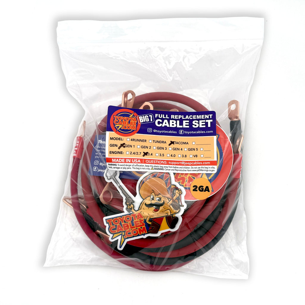 1995-2004 Toyota Tacoma Battery Cable Kit Gen 1 3.4 Liter 1/0 Gauge Battery Cable Big7Kits