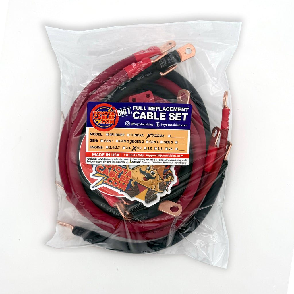 2016-2021 Toyota Tacoma Battery Cable Kit Gen 3 3.5 Liter 2 Gauge Battery Cable Big7Kits