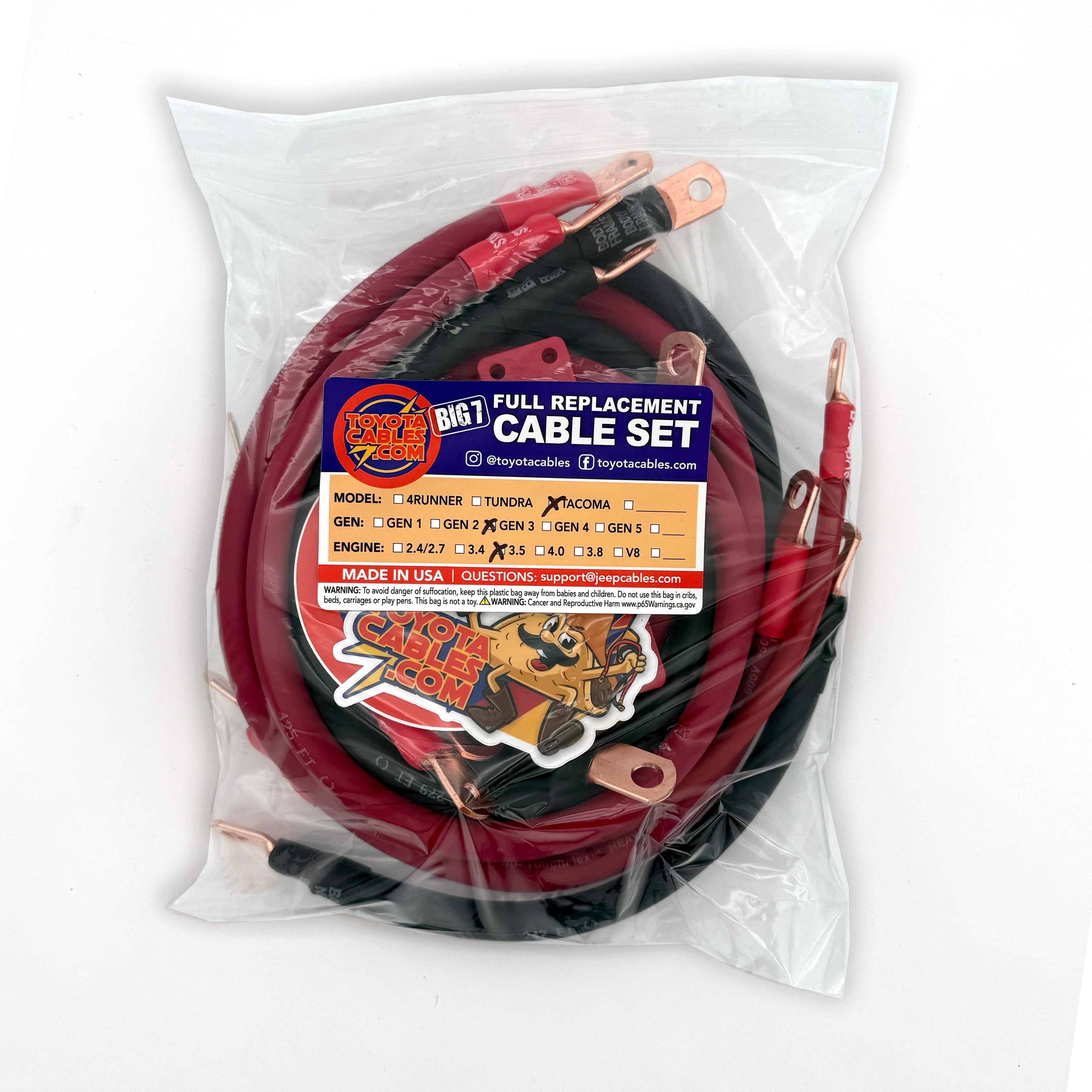 2016-2021 Toyota Tacoma Battery Cable Kit Gen 3 3.5 Liter 2 Gauge Battery Cable Big7Kits
