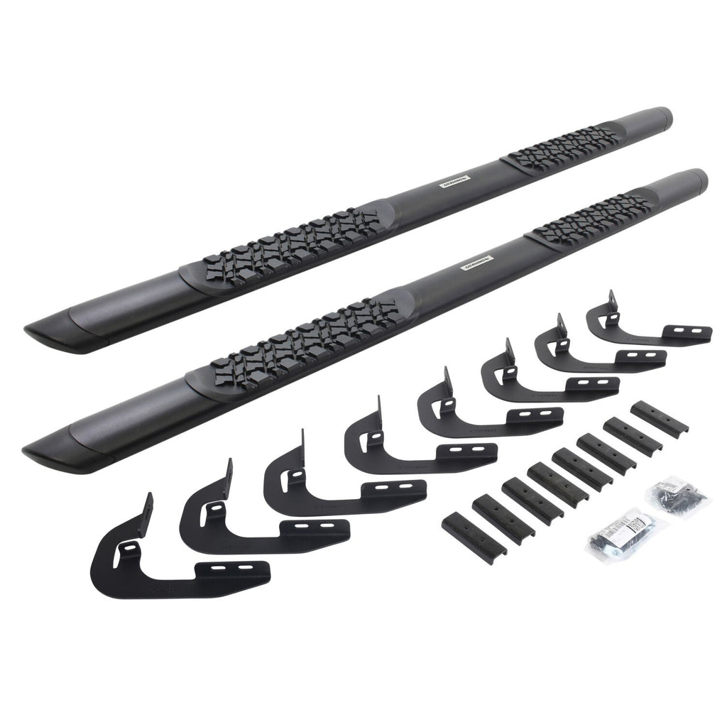 V3 Series Aluminum 5 Inch Elipse Side Steps with Mounting Brackets Textured Black 2014-2018 Silverado/Sierra 1500/2500 HD Crew Cab Go Rhino