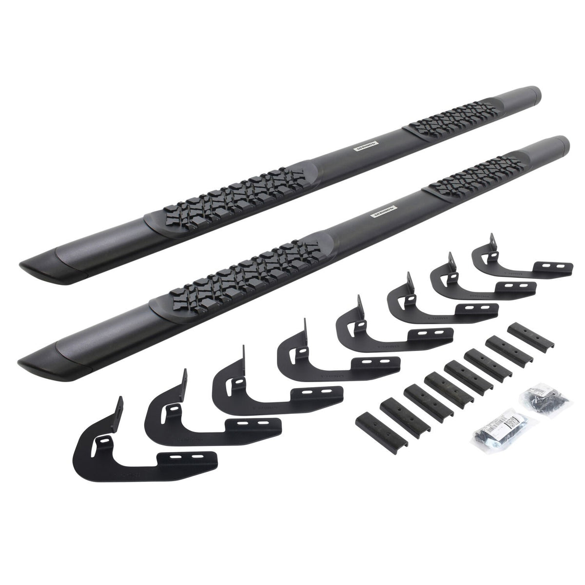 V3 Series Aluminum 5 Inch Elipse Side Steps with Mounting Brackets Textured Black 2014-2018 Silverado/Sierra 1500/2500 HD Crew Cab Go Rhino