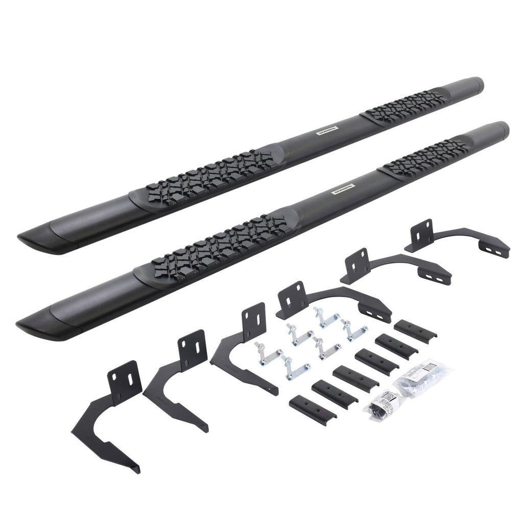 V3 Series Aluminum 5 Inch Elipse Side Steps with Mounting Brackets Textured Black 2009-2014 Dodge Ram 1500 Extended Cab Go Rhino