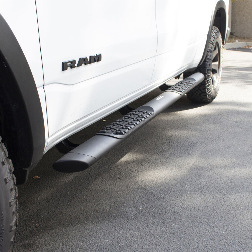 V3 Series Aluminum 5 Inch Elipse Side Steps with Mounting Brackets Textured Black 2015-2018 Ram 1500 Extended Cab Go Rhino