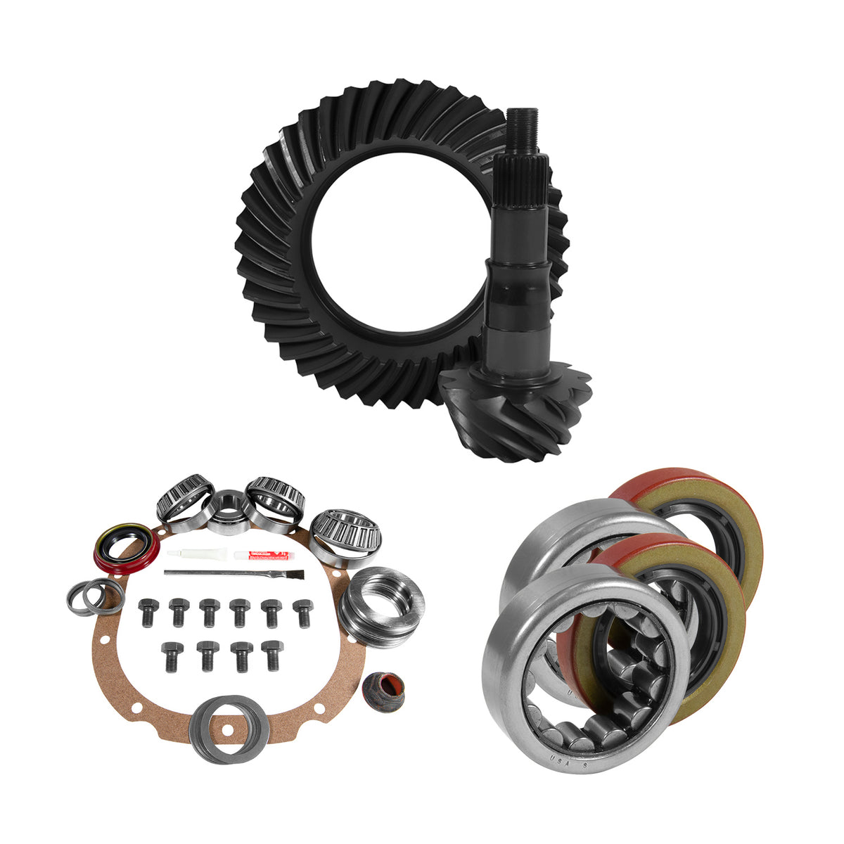 8.8 Inch Ford 3.55 Rear Ring & Pinion Install Kit 2.25 Inch OD Axle Bearings & Seals 8.8 Ford 3.55 Rear R&P Gear/ Install Kit Package With Ak 1563 Axle Bearings (2.25 Inch Od) Yukon Gear