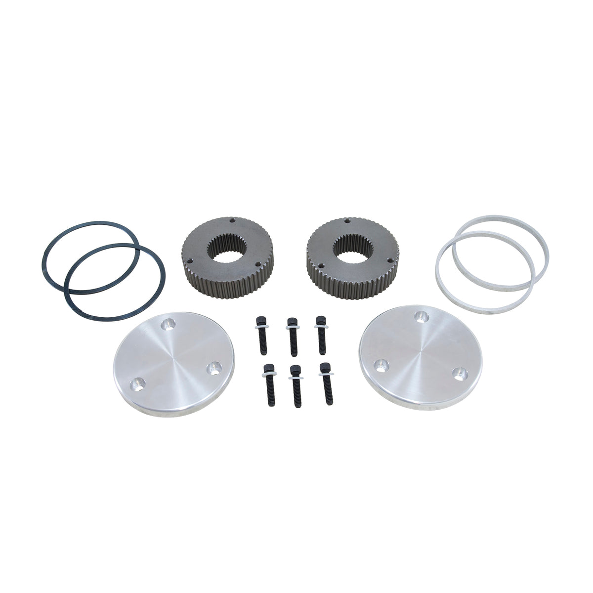 Hardcore Drive Flange Kit Dana 44 19- Spline Outer Stubs With Engraved Caps Hardcore Flange Set D44 & GM 8.5 19 Spline Engraved Both Sides Yukon Gear