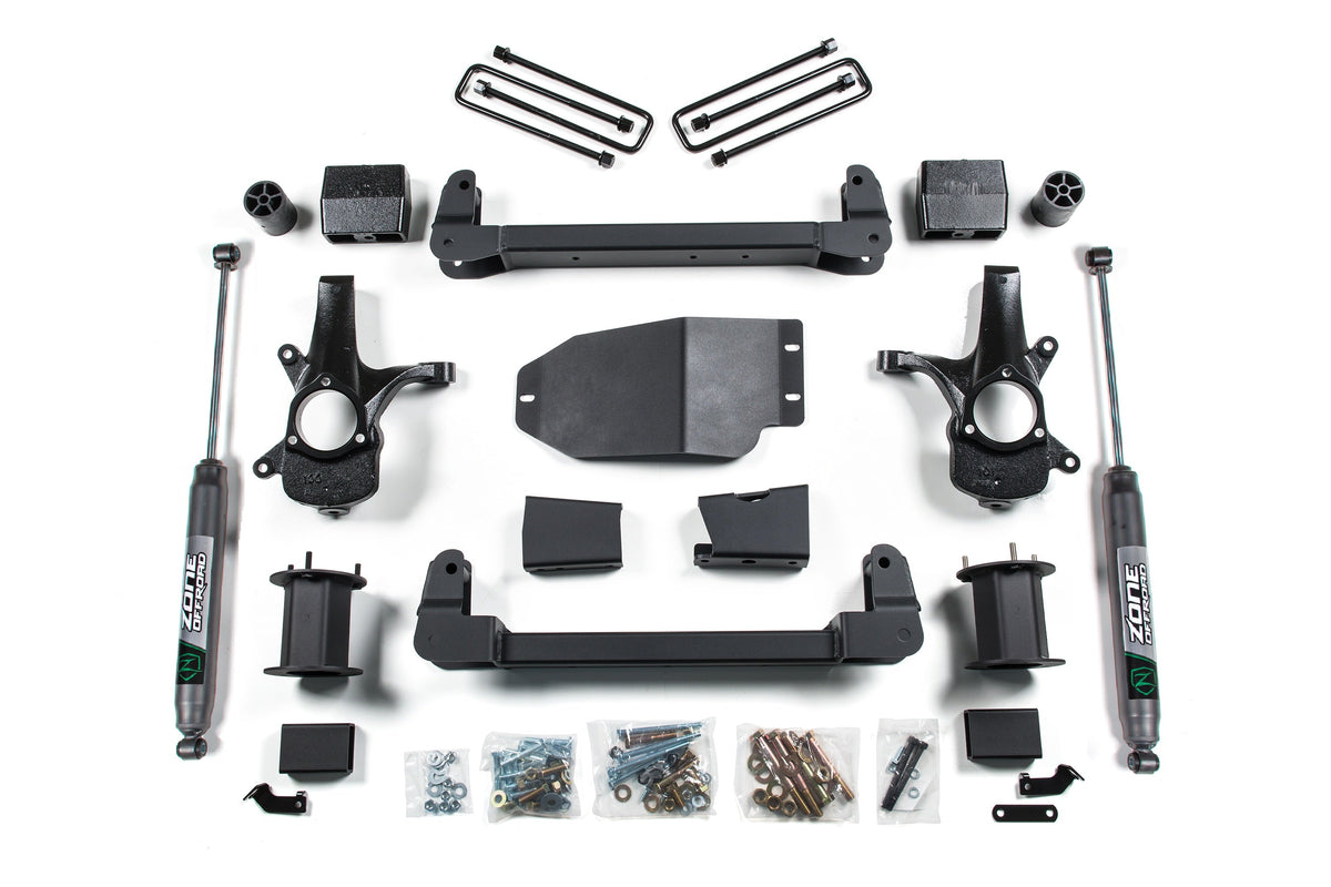 07-13 Chevrolet Silverado 1500 - GMC Sierra 1500 2WD 6.5 Inch Suspension Lift Kit, 4 Inch Rear Lift, Block - N/A, Fox 2.0 Adventure Series Shocks Zone Offroad