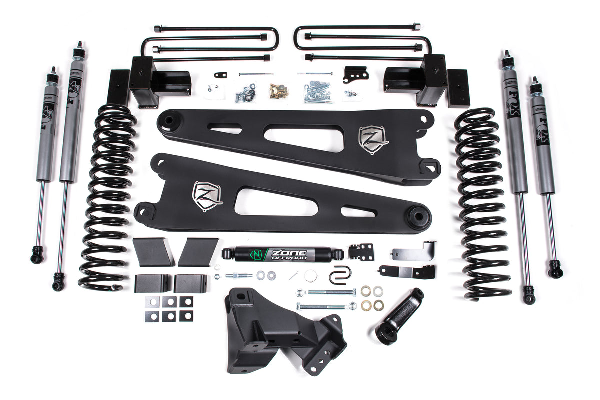 17-19 Ford F-250/350 Super Duty 4 Inch Radius Arm Lift Kit 2 Inch Rear Block Gas 3 Leaf Main Zone Offroad
