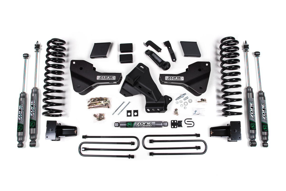 23-25 Ford F350 DRW 4WD 7 Inch Radius Arm Drop Suspension Lift Kit, 5 Inch Rear, Block, Gas - Fox 2.0 Adventure Series Front And Rear Shocks Zone Offroad