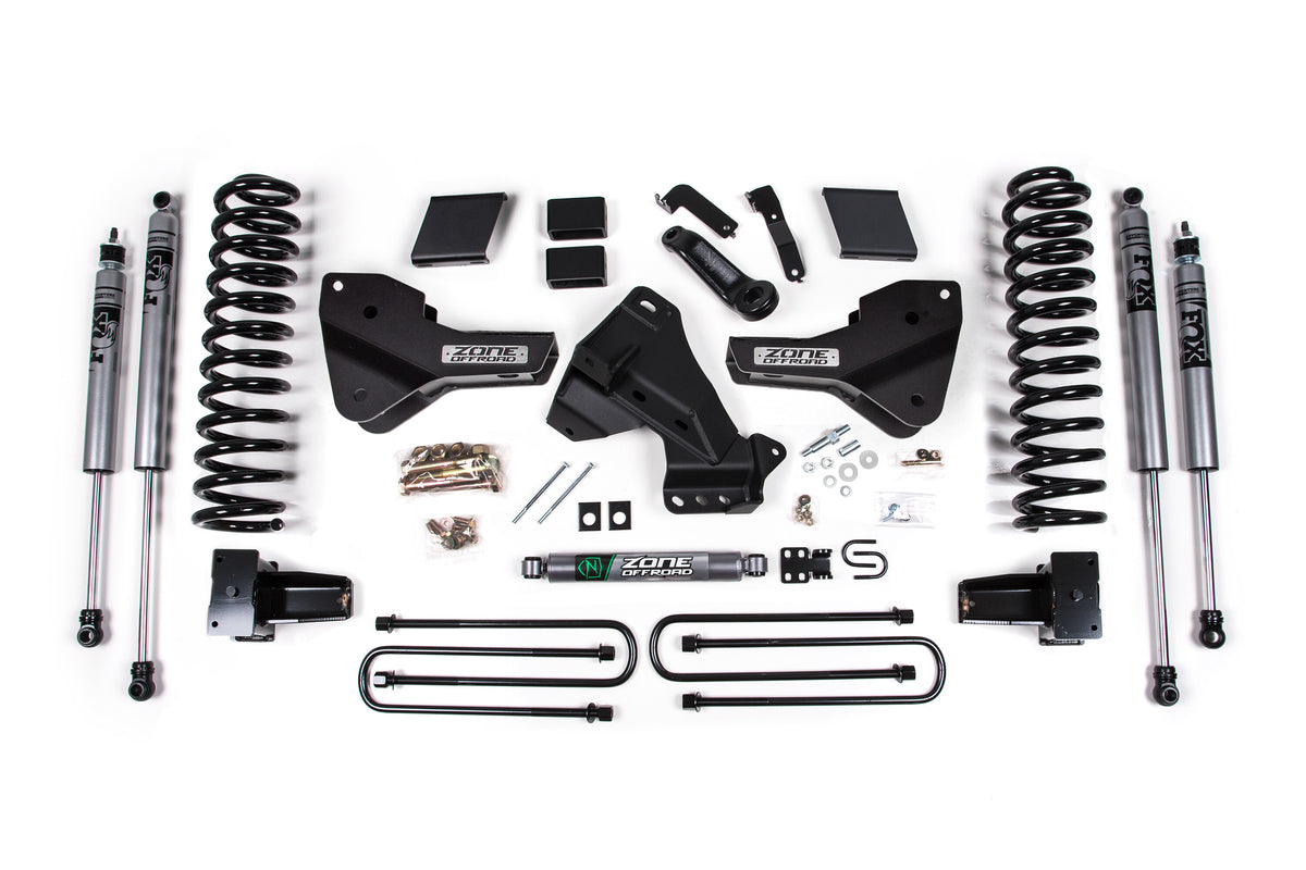 23-25 Ford F350 DRW 4WD 7 Inch Radius Arm Drop Suspension Lift Kit, 5 Inch Rear, Block, Gas - Fox 2.0 Adventure Series Front And Rear Shocks Zone Offroad
