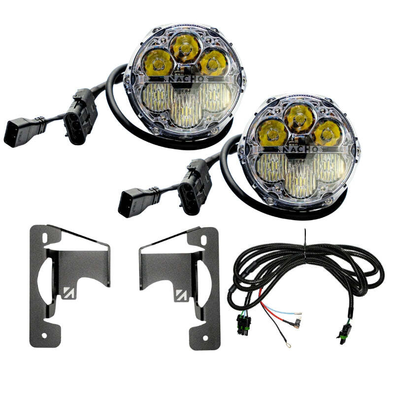 Nacho Lighting Jeep JL/JT Nacho SAE Only White Plug N Play Fog Light Kit (3pc Bumper Kit)