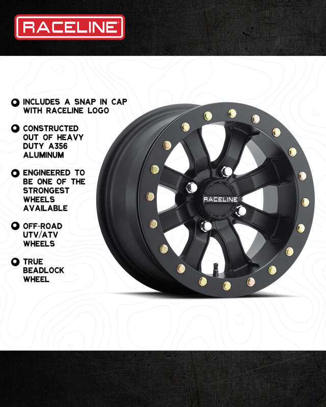 Raceline A71B Mamba 14x8in / 4x156 BP / 0mm Offset / 132.5mm Bore - Satin Black Beadlock Wheel